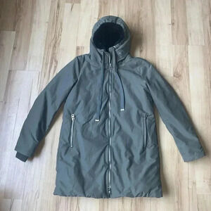 Zara Olive Green Parka Coat Faux Fur‎ Lined Hooded Winter Warm Size S